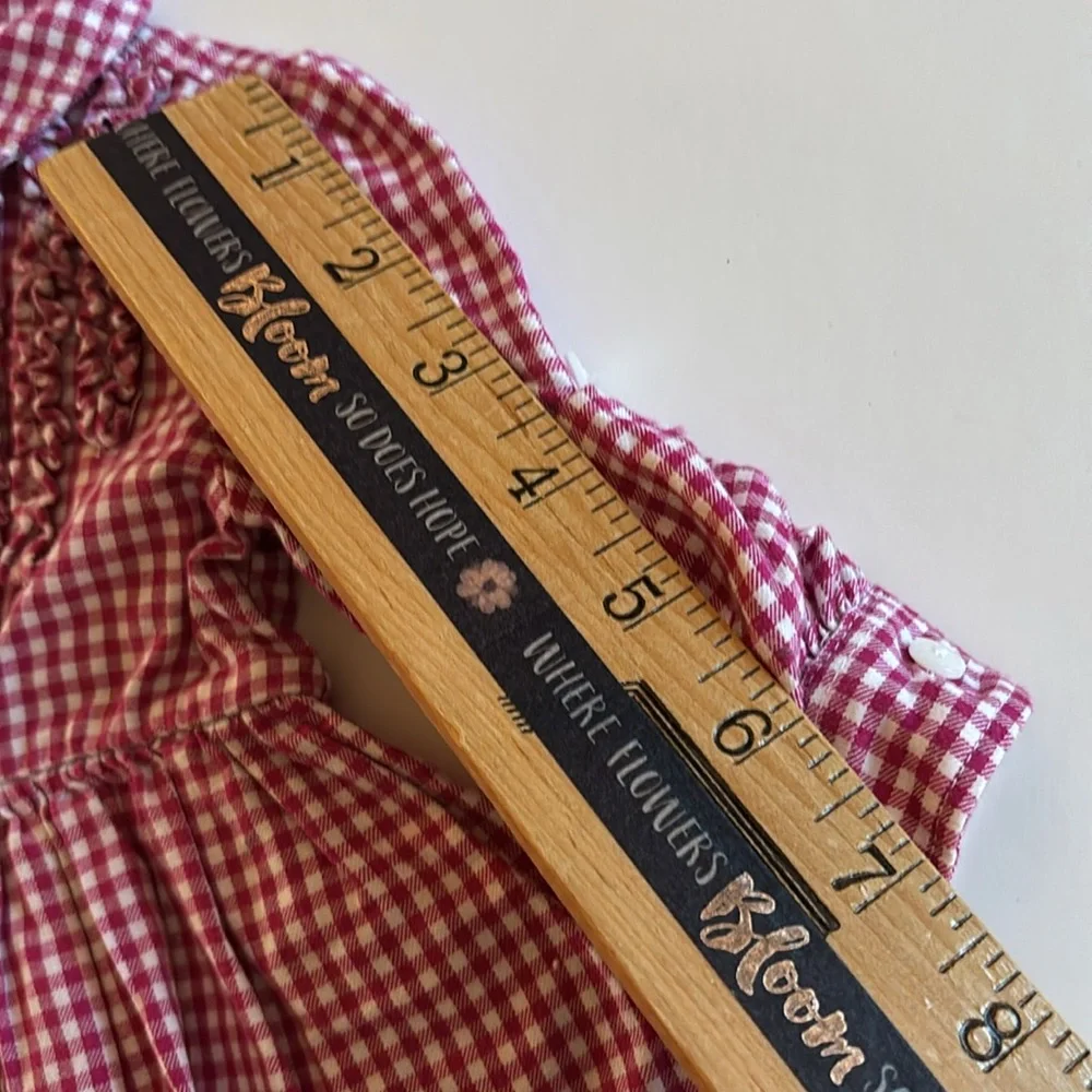 Pink and white Gingham Ralph Lauren Dress 3M Roll Sleeve Ruffle Neck Pink